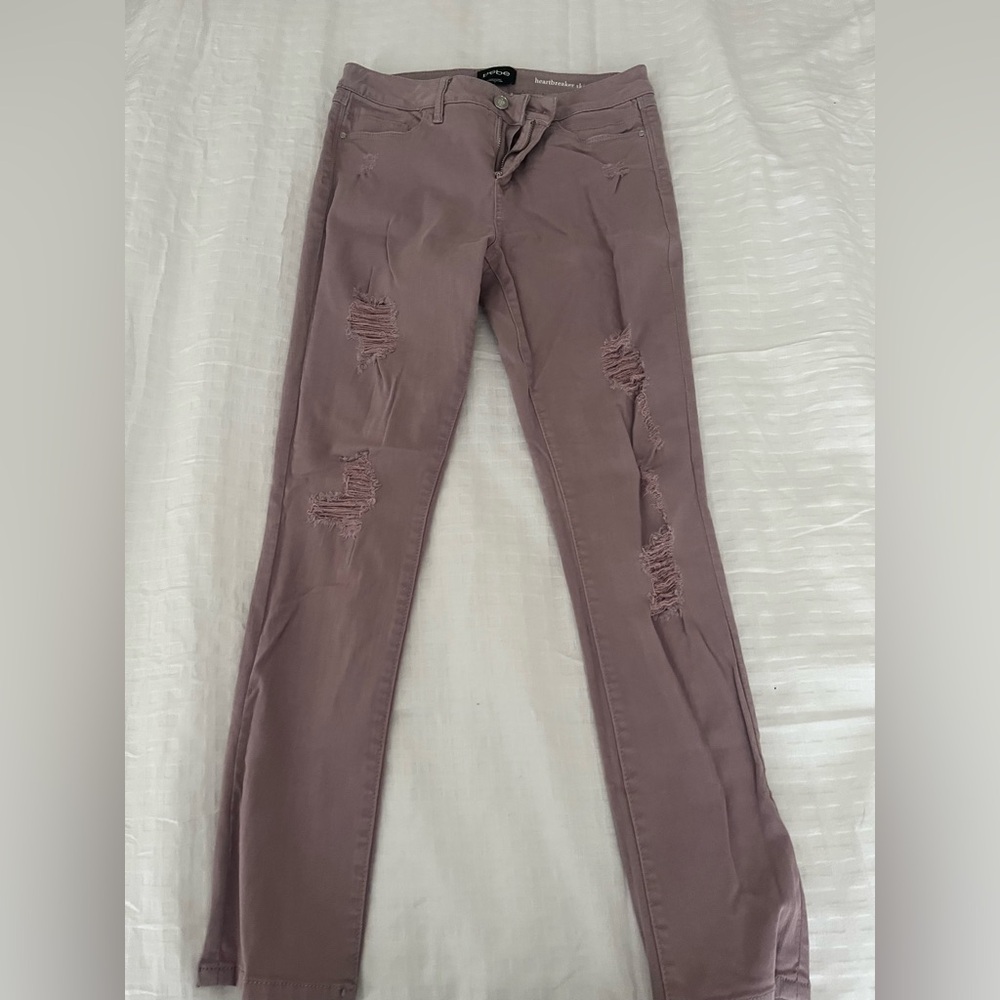 Bebe Distressed Mauve Skinny Jeans